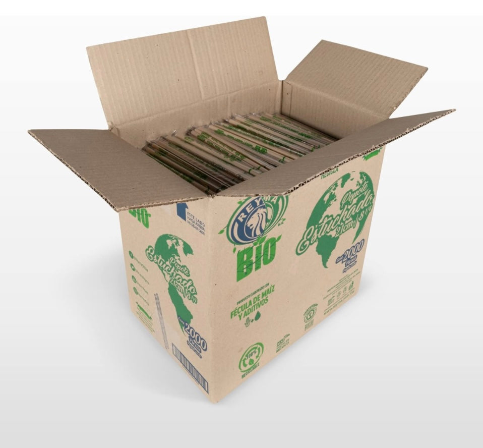 Caja Popote biodegradable estuchado 21 cm caja con 2 000 pz Marca Reyma