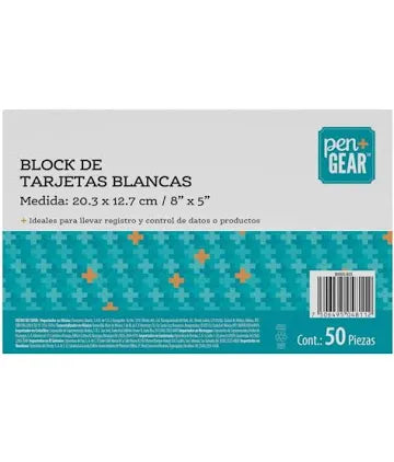 Tarjetas Pen+Gear blancas 20.3 x 12.7 cm block con 50 piezas